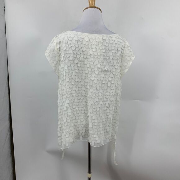 XD Xenia Design Top Womens S Small Cream Appliqué Petal Asymmetrical Boat Neck - Picture 6 of 13